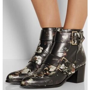 Jason Wu Black Leather Boots with Floral Print KK